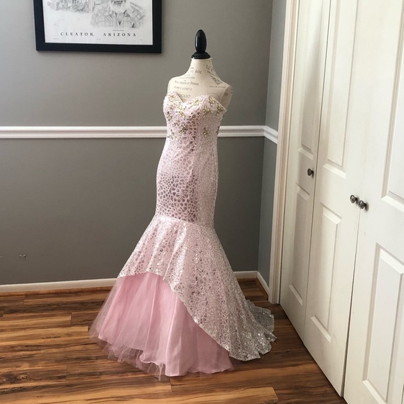 NEW ALYCE PARIS SZ 6 LIGHT PINK SEQUIN BEADED CORSET FORMAL EVENING GOWN - Picture 2 of 13